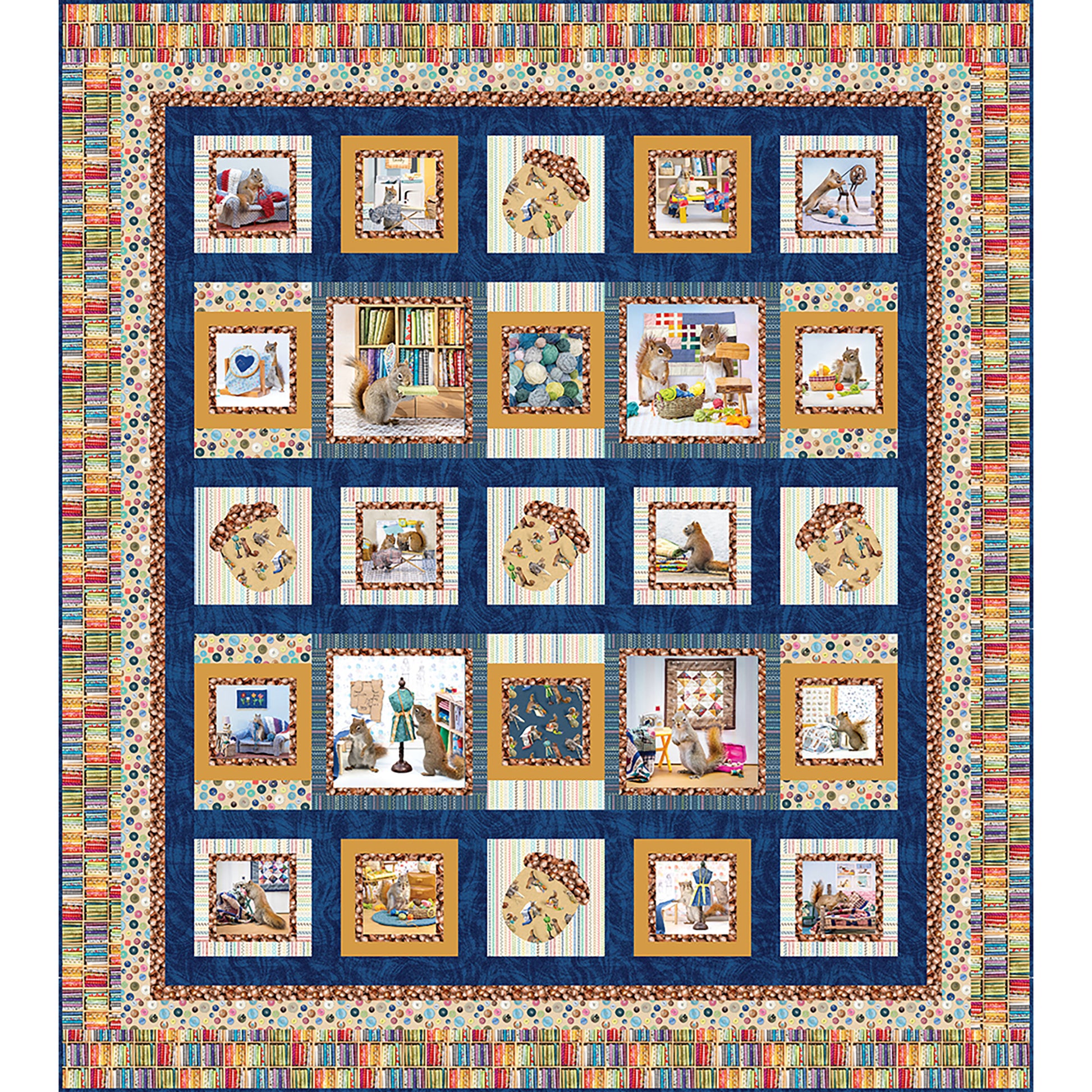"Nature's Crafter" quilt features blocks of squirrels and acorns.