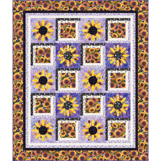 Daisy Mountain quilt is a lovely flower quilt featuring daisy fabric blocks between applique daisy blocks.