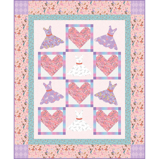 Little Ballerina quilt is a sweet quilt featuring pieced hearts and applique dresses. Adorable quilt pattern for all your little dancers.
