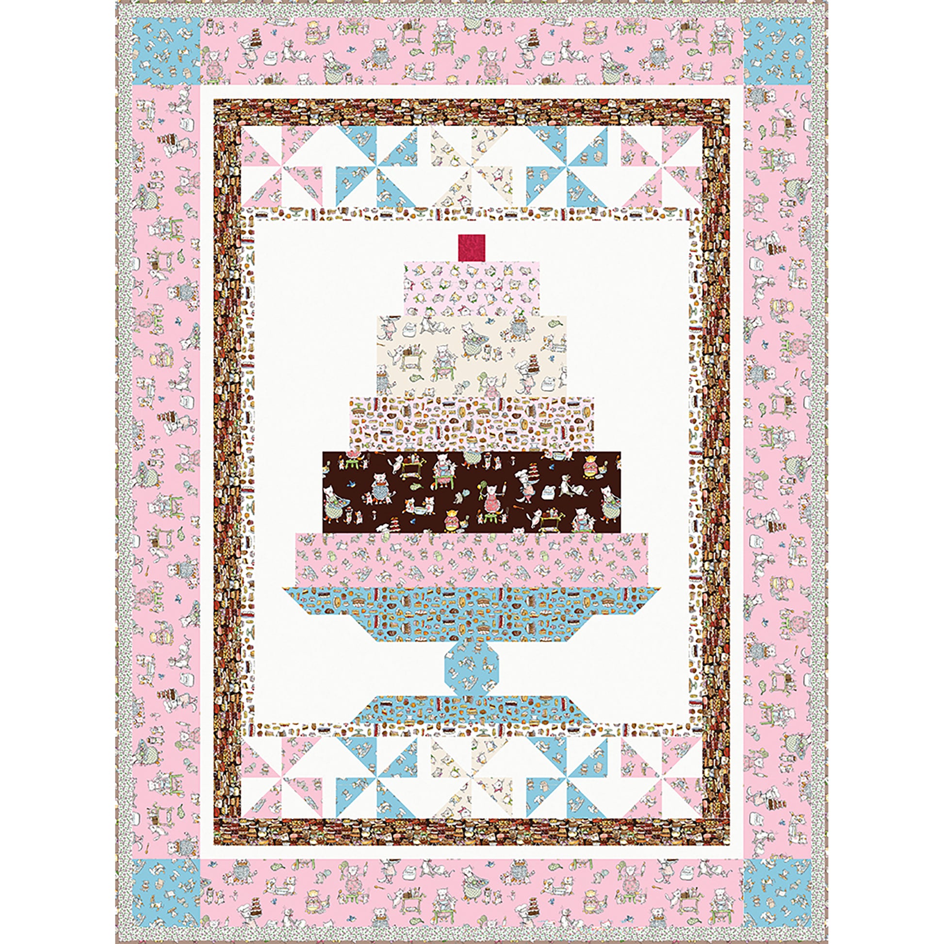 Yummy looking layered cake quilt with a pinwheel border on top and bottom.  Good enough to eat!