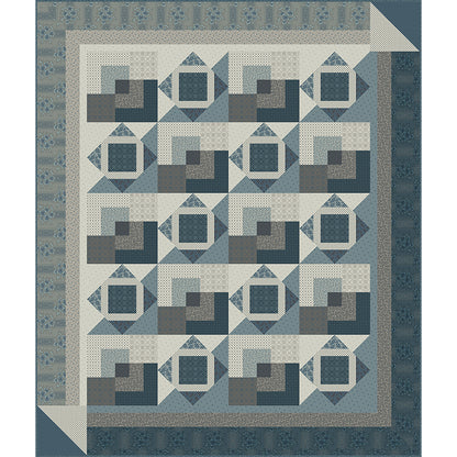 Fun geometric quilt features blocks of side by side squares and squares in a diamond. Fun neutral or masculine quilt.