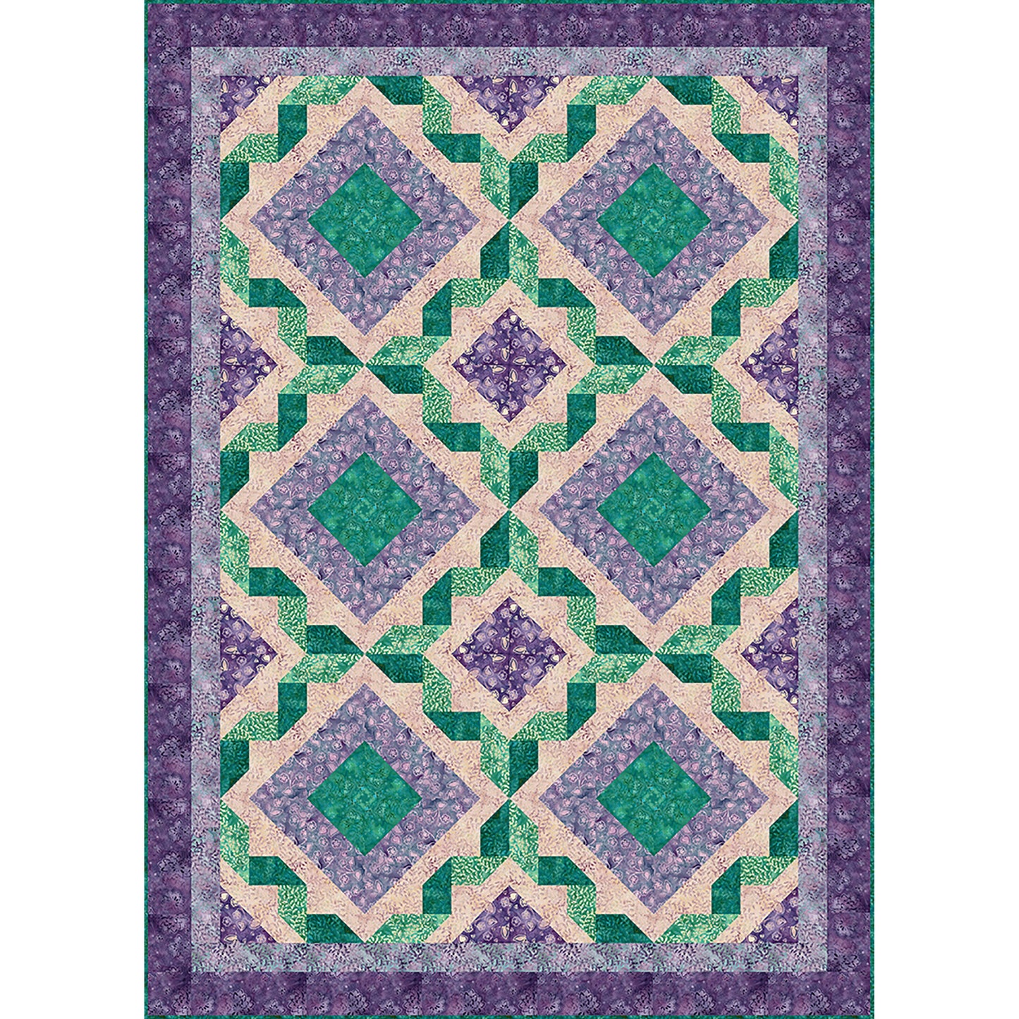 Batik Ribbon Twist II quilt features a ribbon design around diamond blocks.