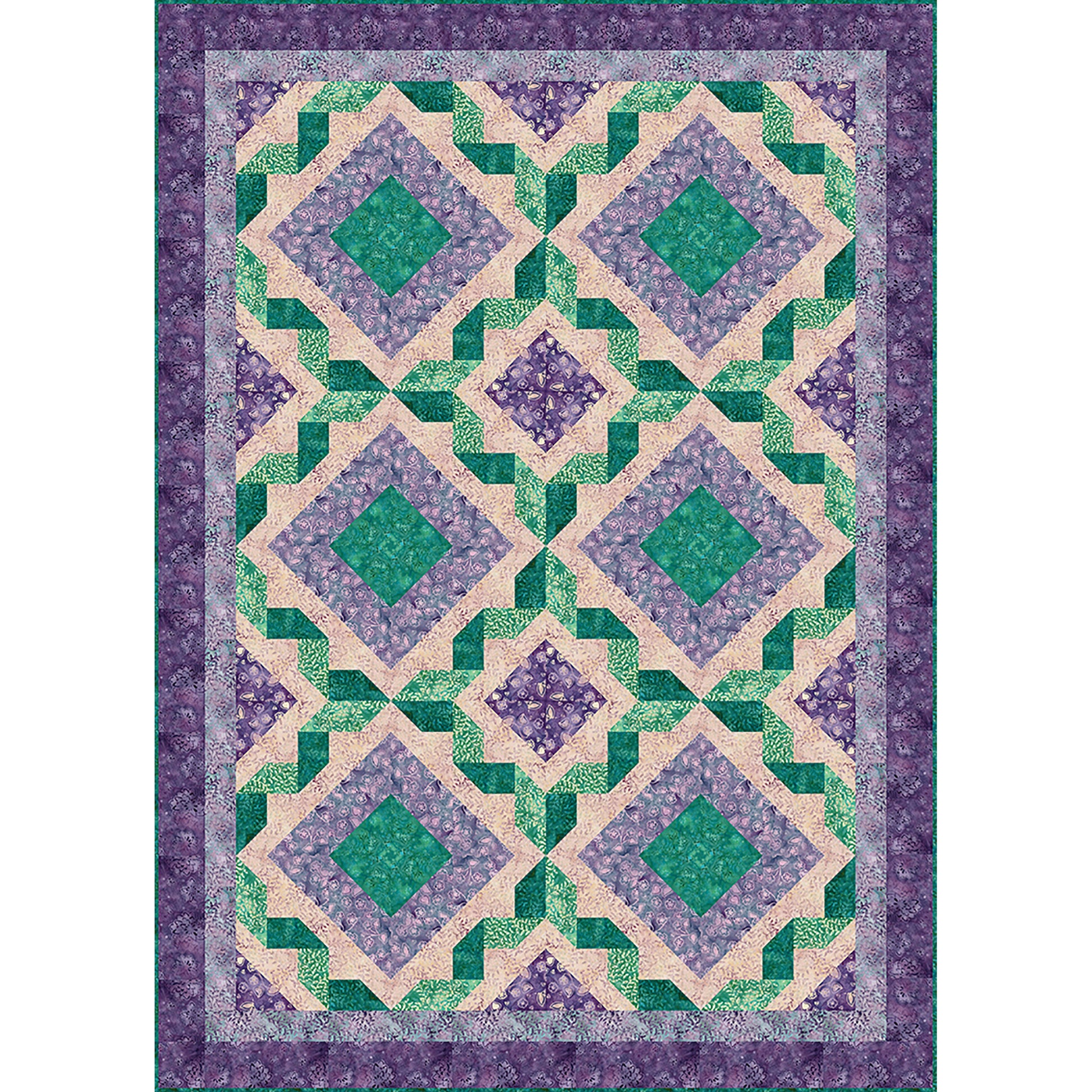 Batik Ribbon Twist II quilt features a ribbon design around diamond blocks.