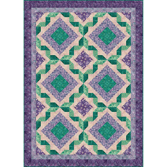 Batik Ribbon Twist II quilt features a ribbon design around diamond blocks.