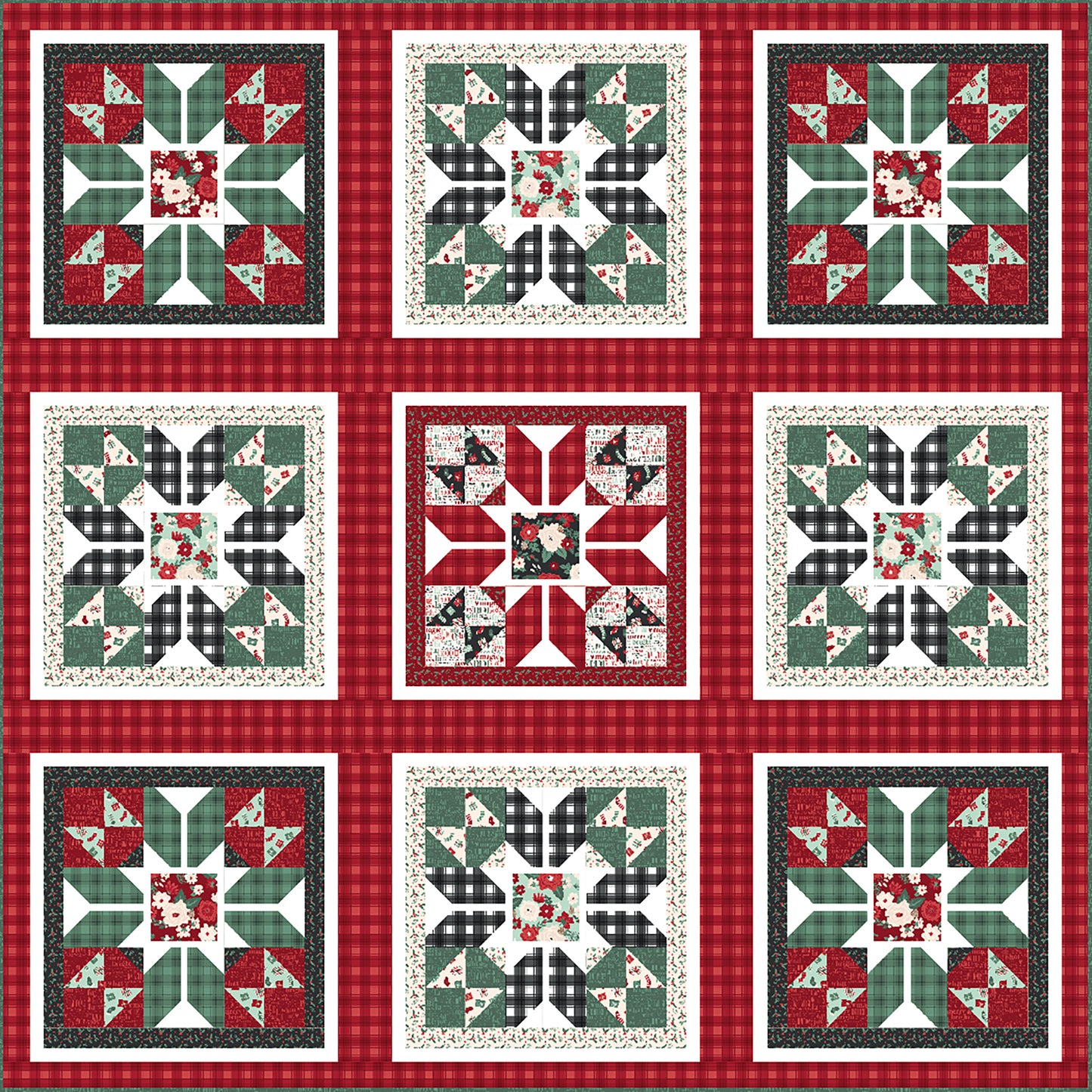 Holiday Wishes quilt by Matthew Pridemore of The Whimsical Workshop is a festive, holiday quilt. Fun stars in red and green fabrics.