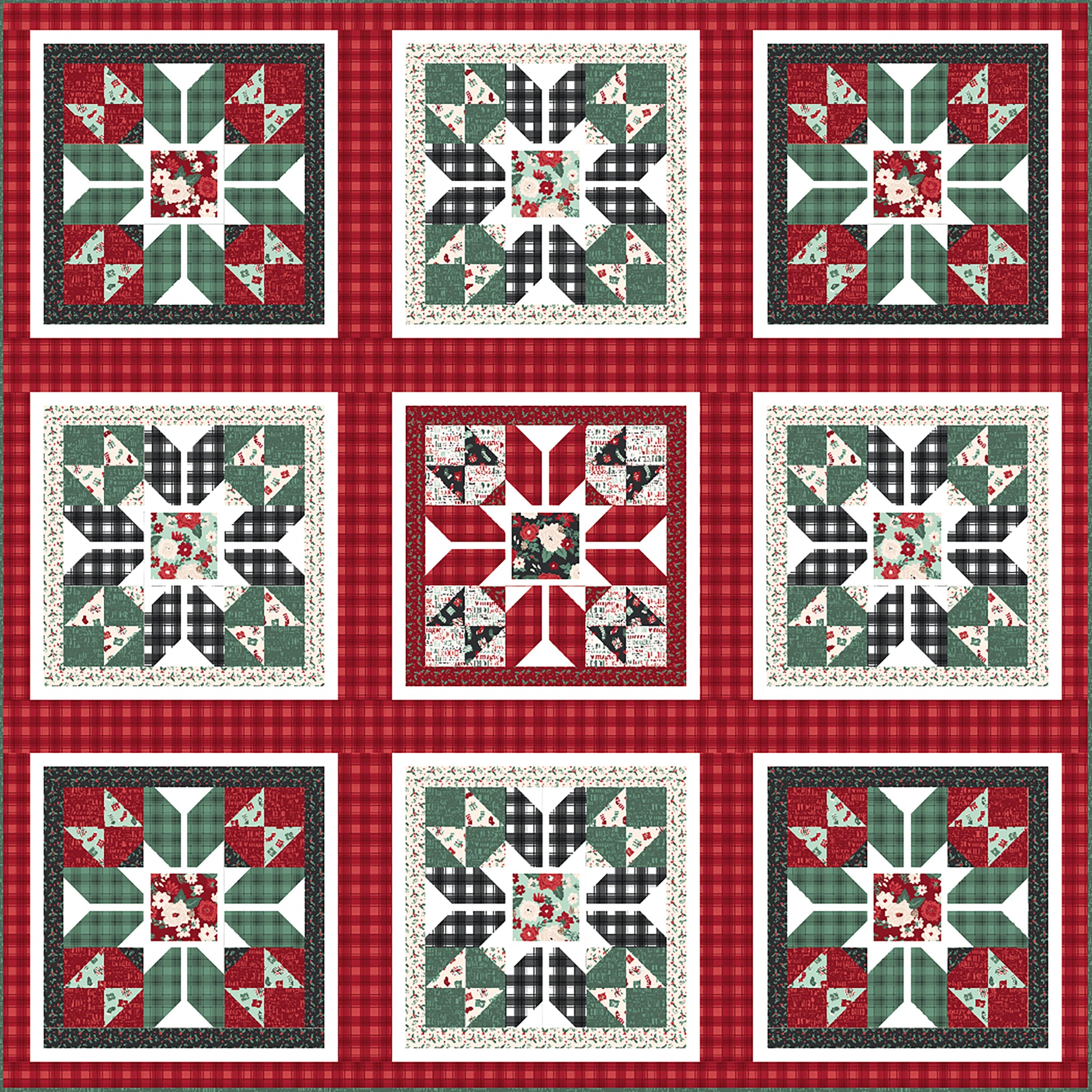 Holiday Wishes quilt by Matthew Pridemore of The Whimsical Workshop is a festive, holiday quilt. Fun stars in red and green fabrics.