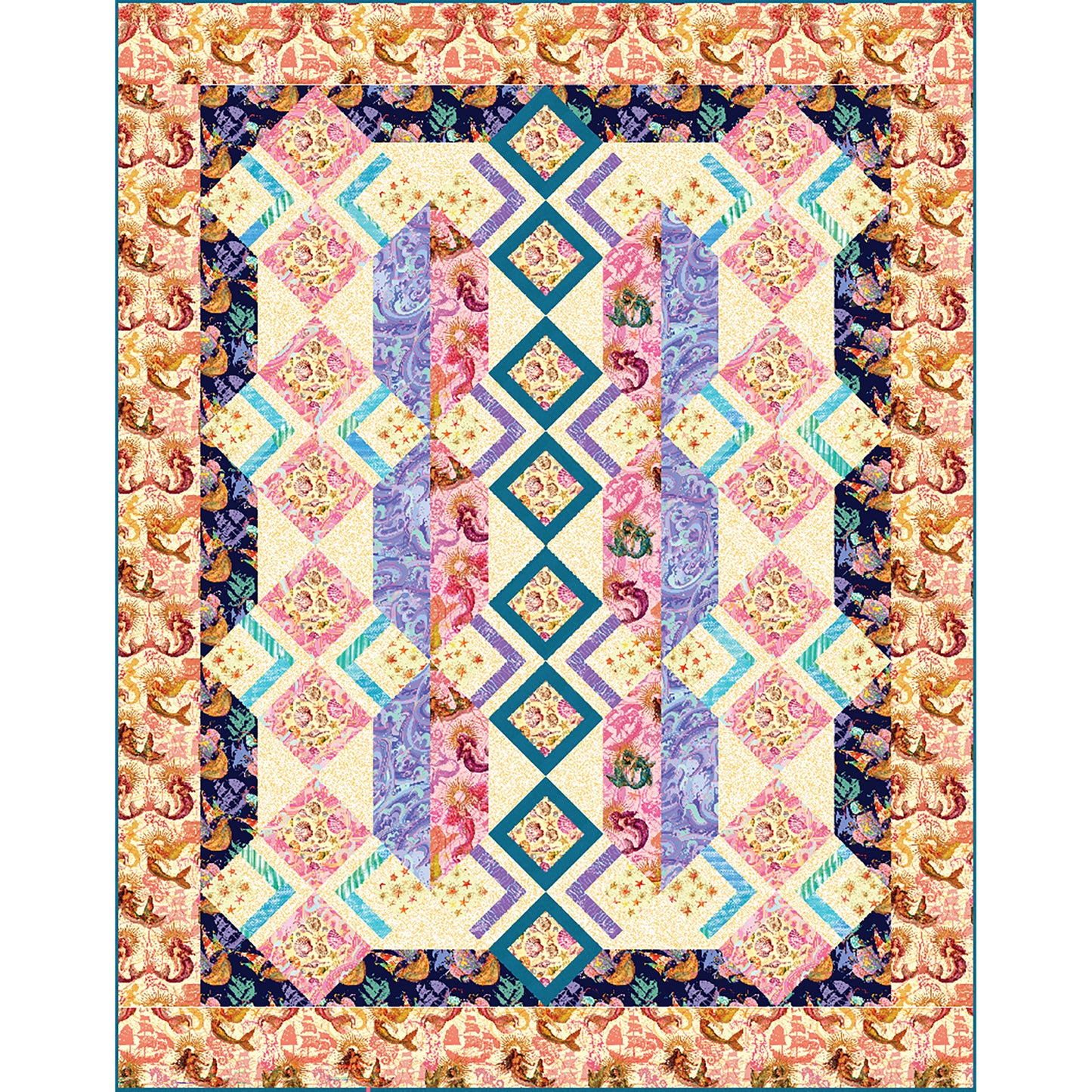 Neptune's Dream quilt feels like the fabric is popping off the quilt.  Diamonds with diamonds with fabric "behind" in stripes.