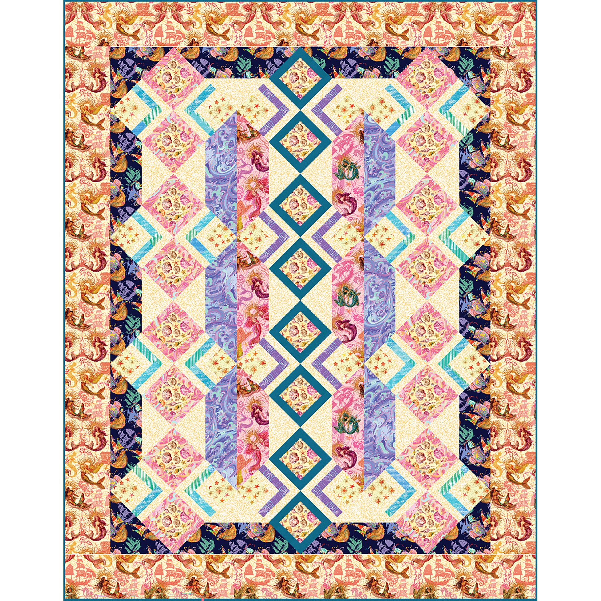 Neptune's Dream quilt feels like the fabric is popping off the quilt.  Diamonds with diamonds with fabric "behind" in stripes.