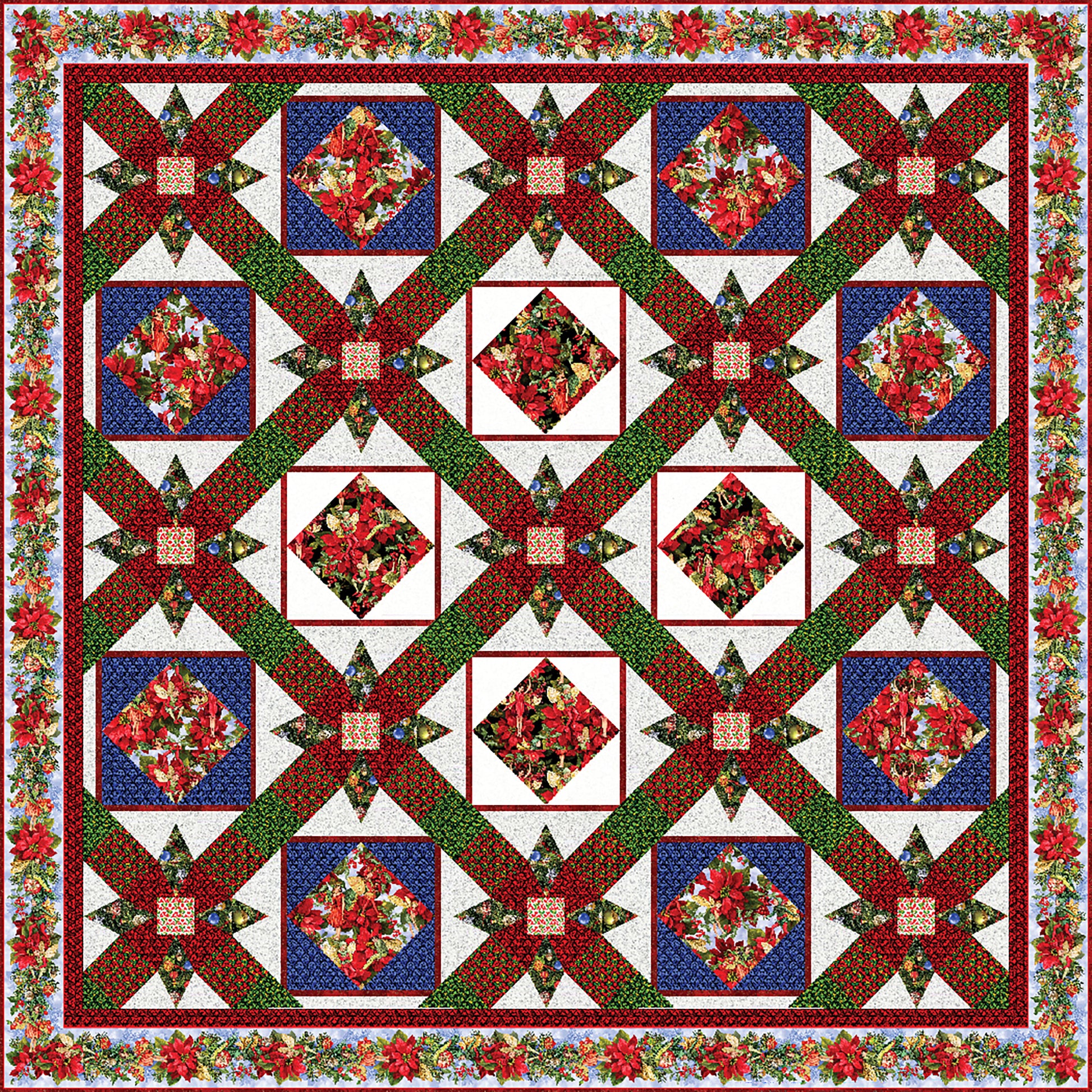 Beautiful quilt of stars and diamond blocks with the stars appearing to radiate out from each other. 