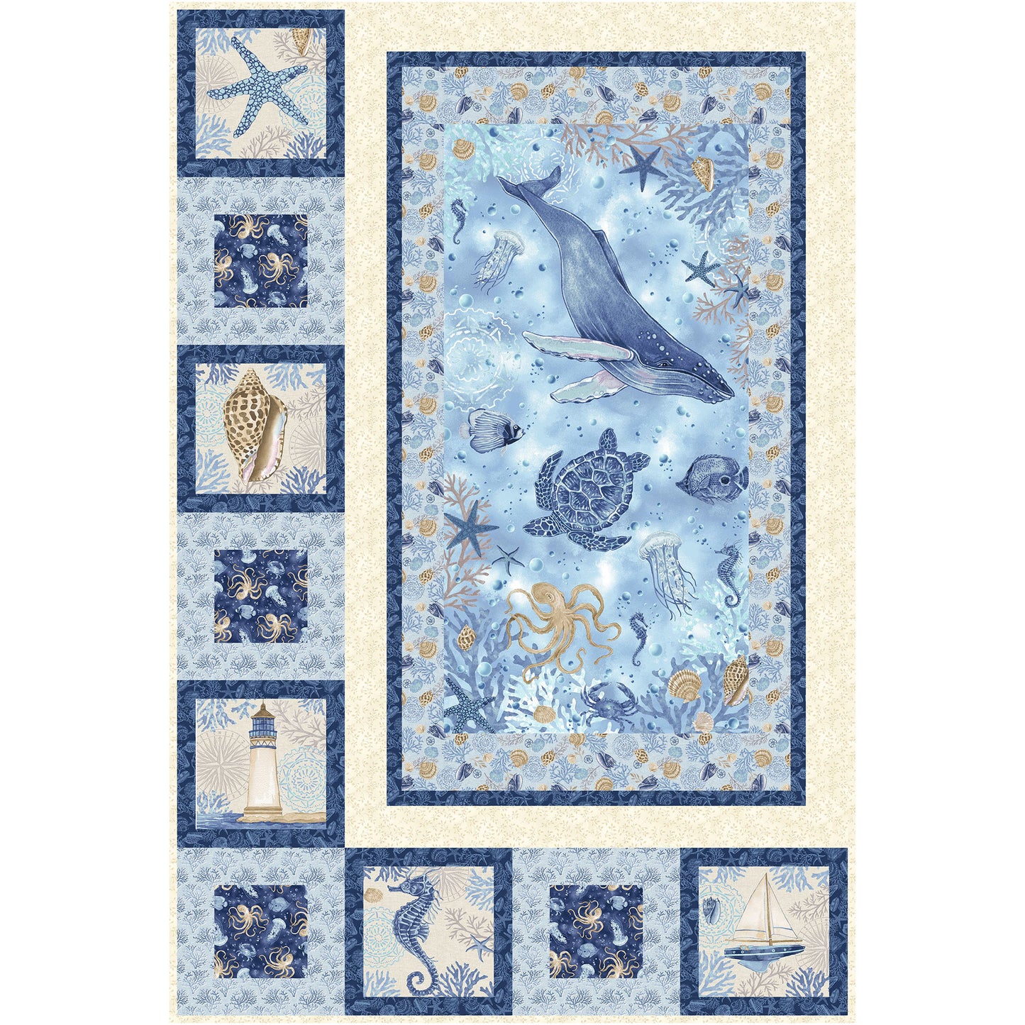 Image of a modern gallery quilt featuring sealife.