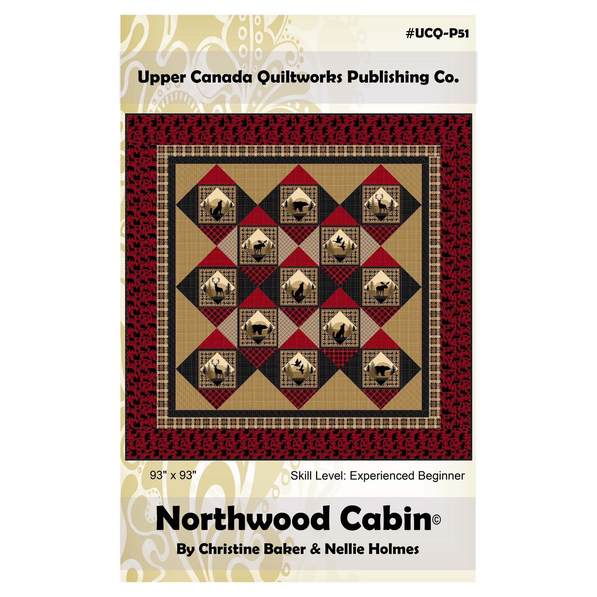 Quilt pattern book cover for 'Northwood Cabin' by Upper Canada Quiltworks with quilt design and publishing details.