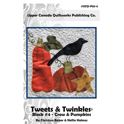 Cover image of pattern for Tweets and Twinkles Block #4 - Crow and Pumpkins Quilt.