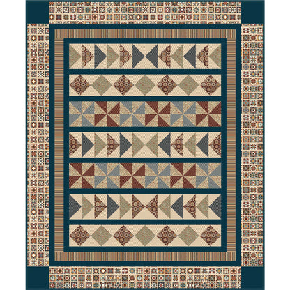 Quilt with geometric pattern on a blue background