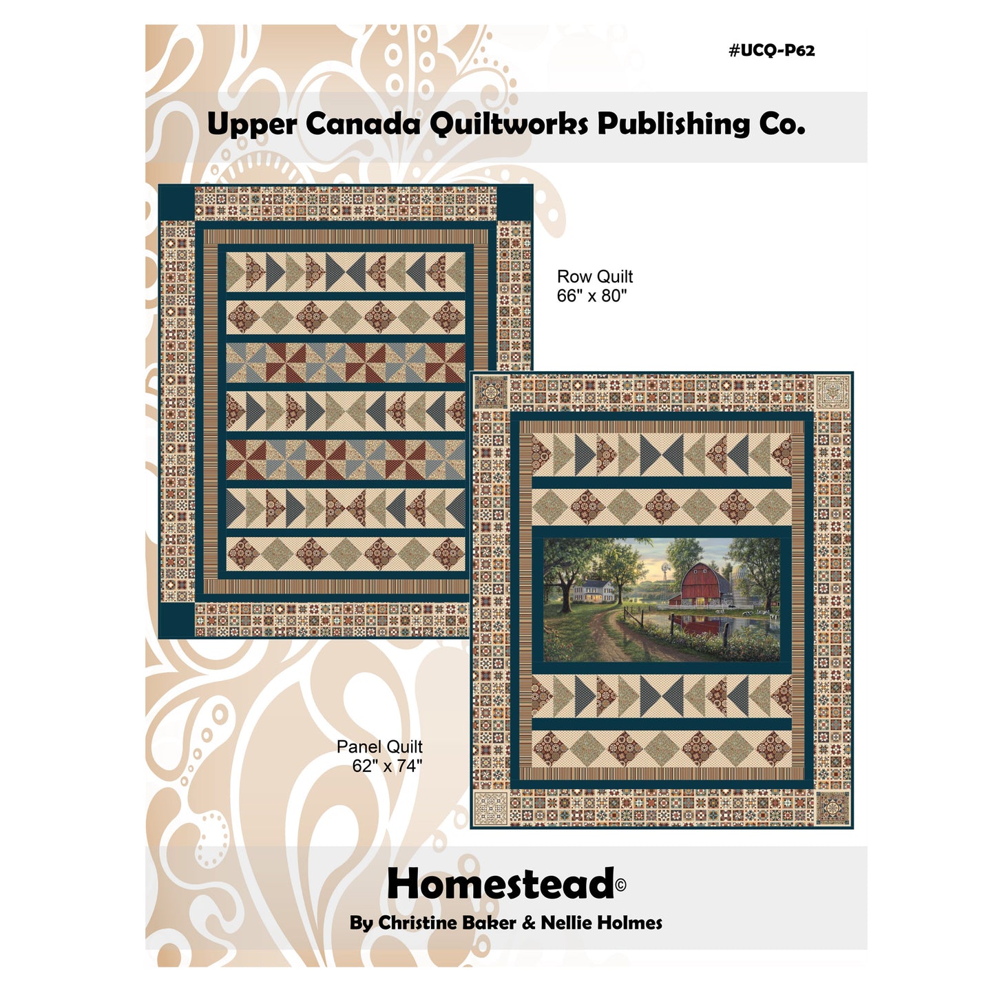 Quilt pattern packaging for 'Homestead' by Upper Canada Quiltworks with quilt images and dimensions.
