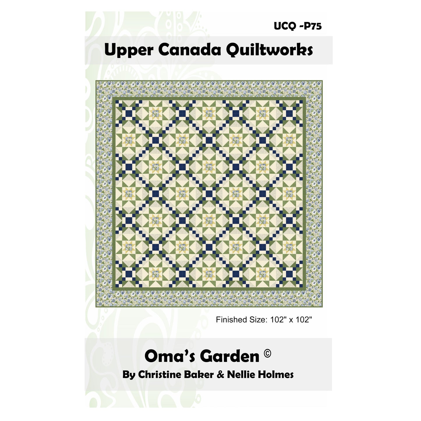 Upper Canada Quiltworks pattern package for 'Oma's Garden' quilt with geometric design.