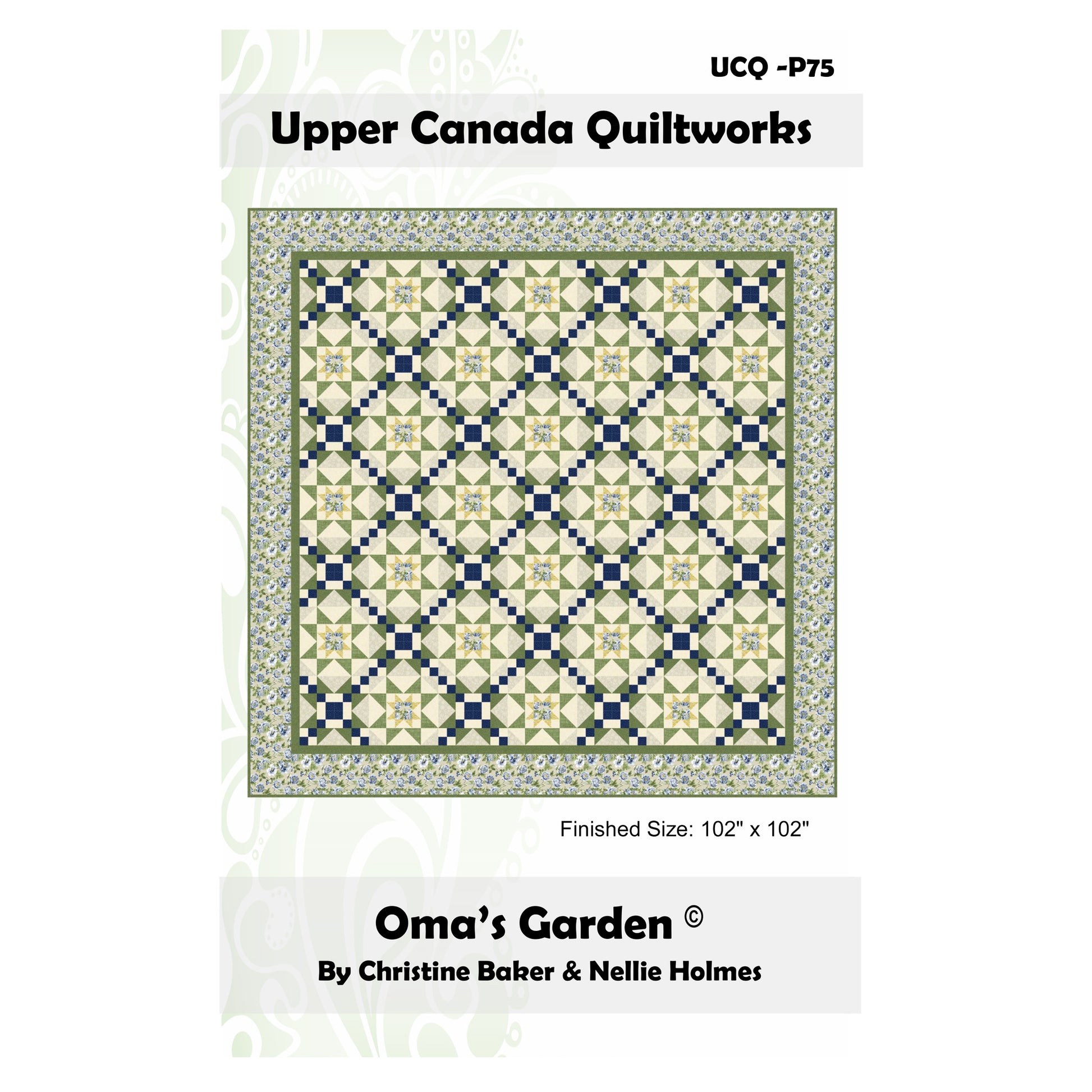 Upper Canada Quiltworks pattern package for 'Oma's Garden' quilt with geometric design.