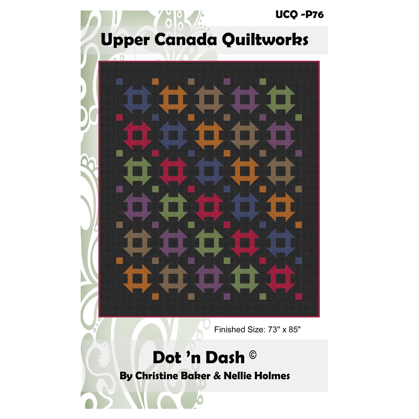 Upper Canada Quiltworks pattern cover for 'Dot 'n Dash' with quilt design and dimensions.