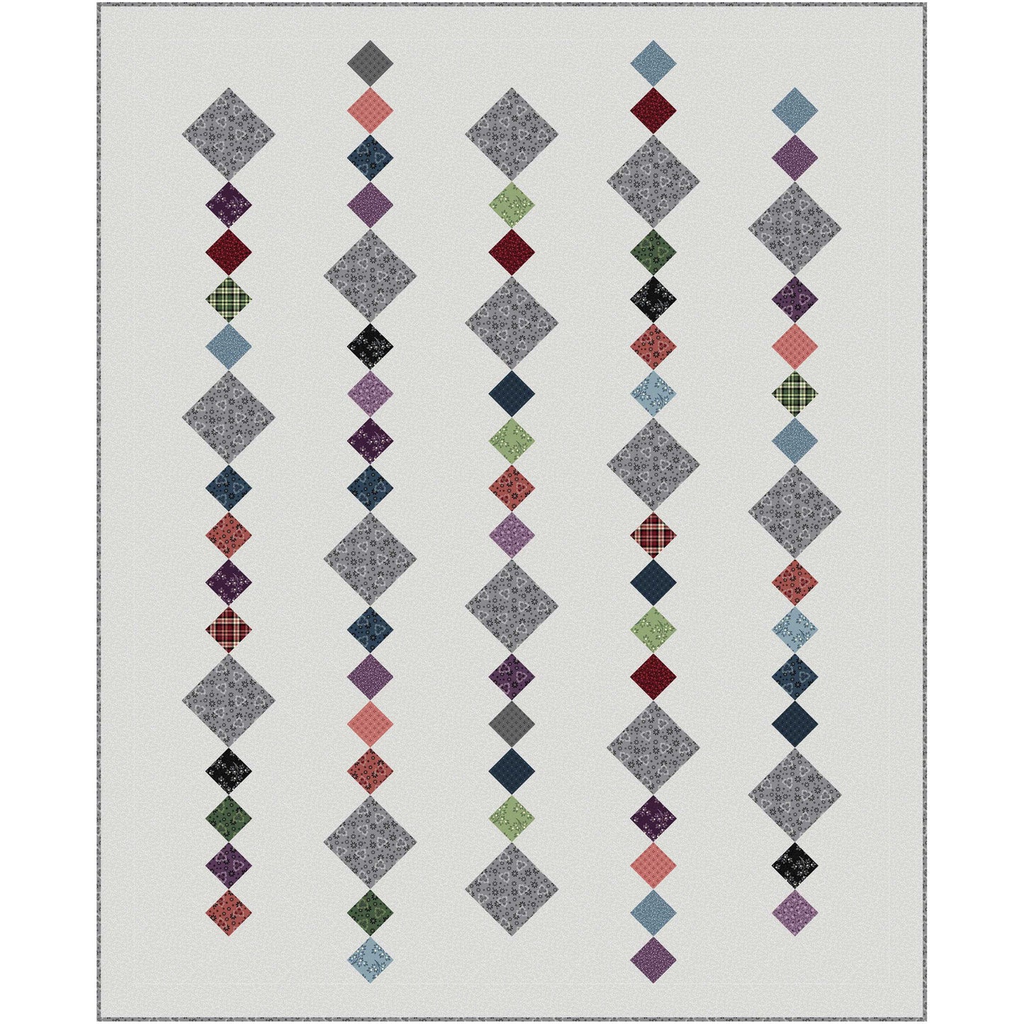 Colorful diamond pattern quilt on a white background