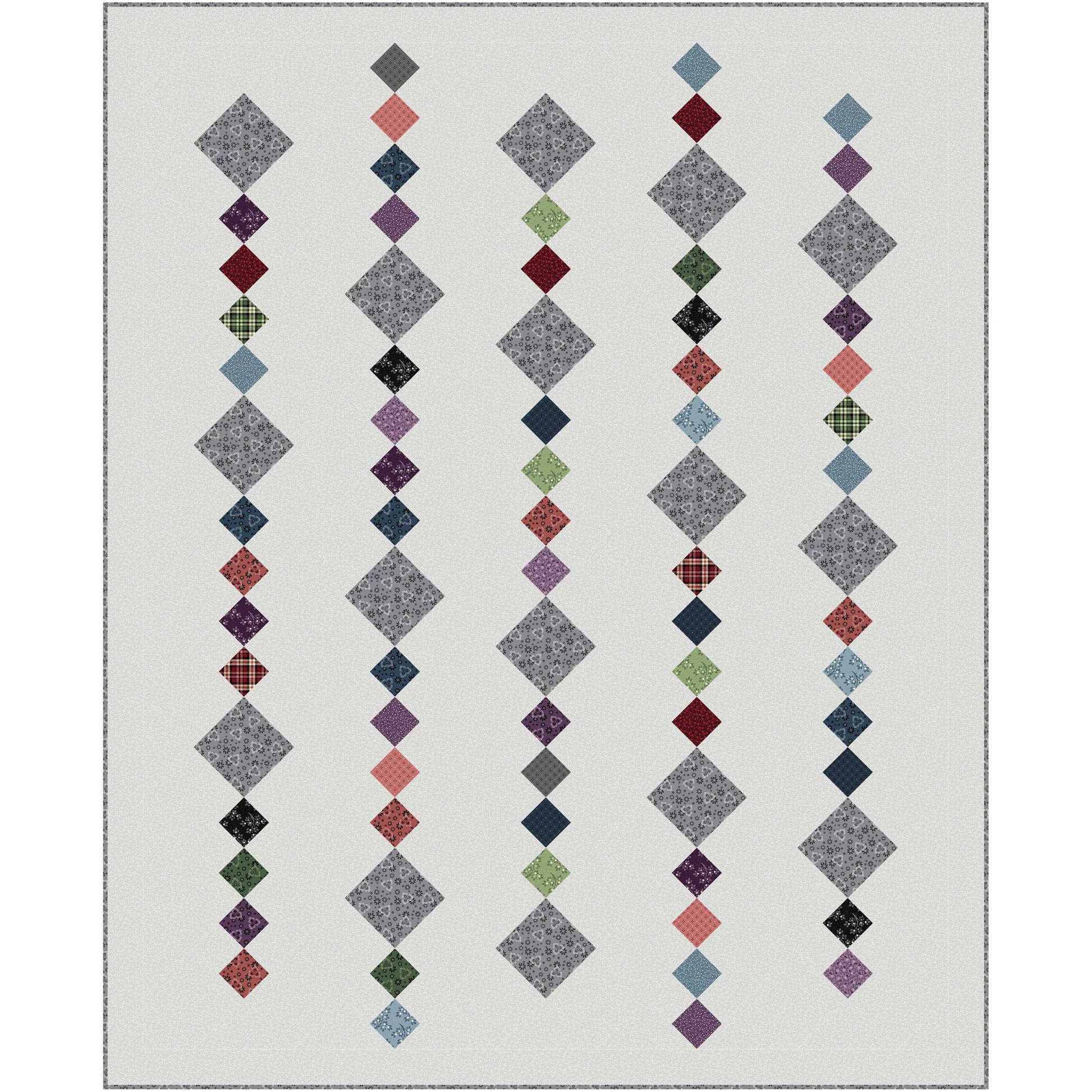 Colorful diamond pattern quilt on a white background