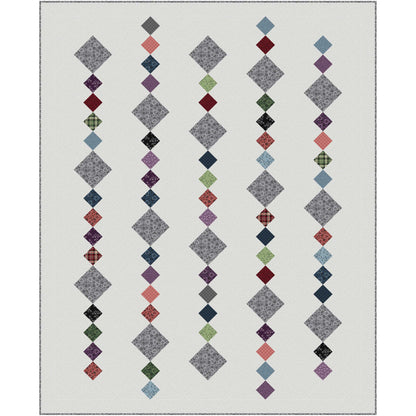 Colorful diamond pattern quilt on a white background