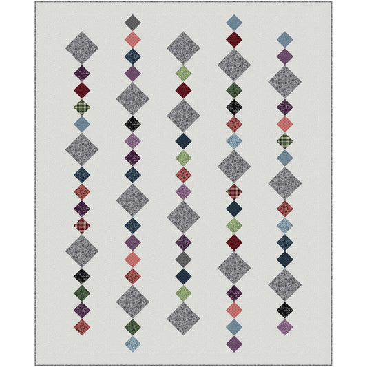 Colorful diamond pattern quilt on a white background