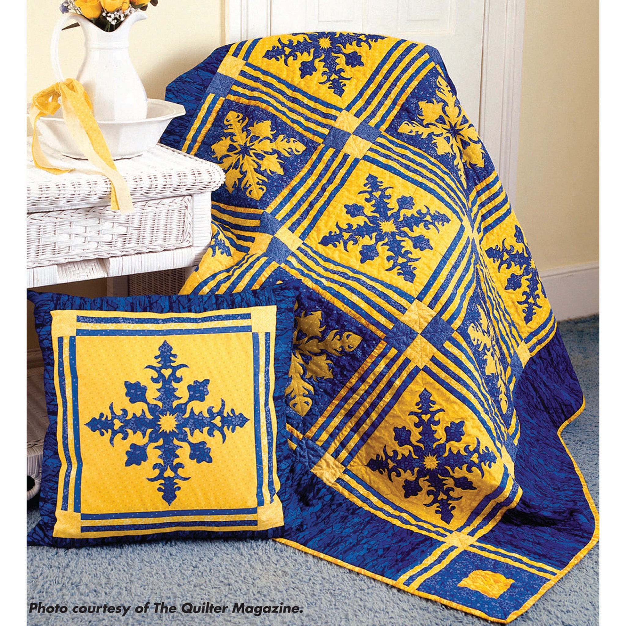 Quilt BLUE fashion AND YELLOW APPLIQUE KING gorgeous