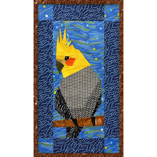 Paper pieced cockatiel wall hanging.