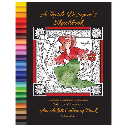 Front cover of the A Textile Designer's Sketchbook coloring book.