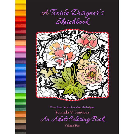 Front cover for the A Textile Designer's Sketchbook coloring book.