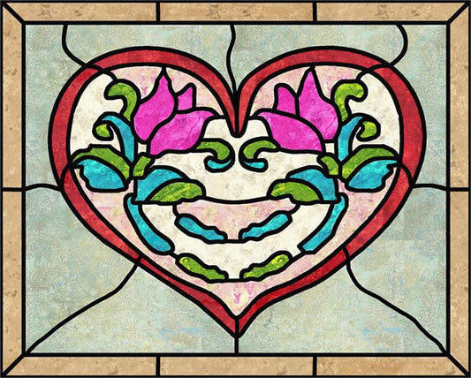 Heart and Flowers Stained Glass Quilt PES-109e - Downloadable Pattern