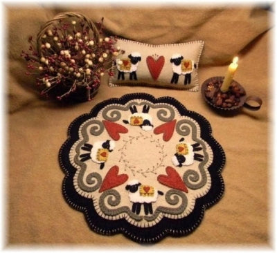 I Love Ewe Sheep & Hearts Penny Rug Candle Mat Pattern PLP-121 - Paper Pattern