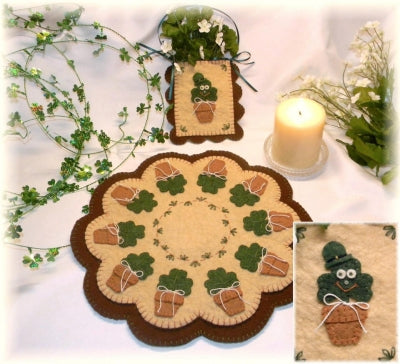 Irish Blooms - St.Patricks Day Penny Rug Candle Mat Pocket Set Pattern PLP-133 - Paper Pattern