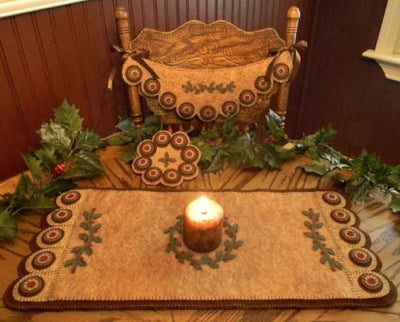 Holly & Berries Penny Rug Runner, Chair Swag & Mini Mat Pattern PLP-138 - Paper Pattern