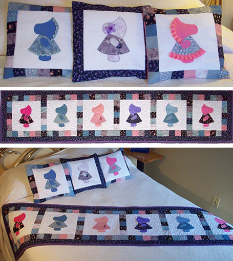 Sunbonnet Sue Bed Runner & Pillows AV-126e - Downloadable Pattern