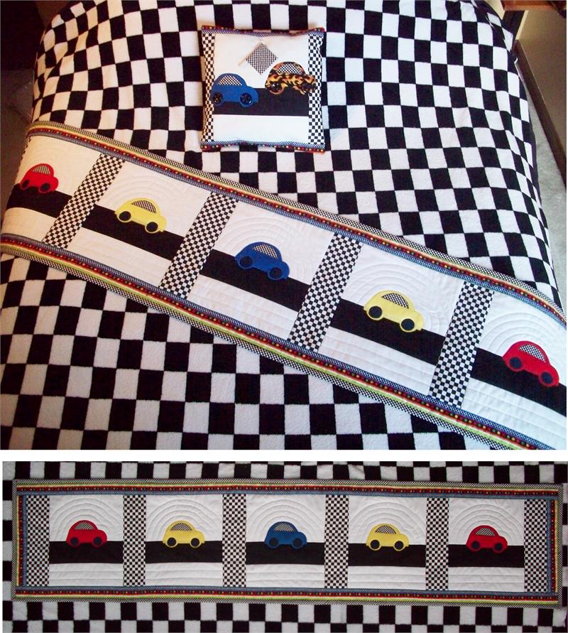 Little Race Cars Bed Runner & Pillow Pattern AV-130 - Paper Pattern