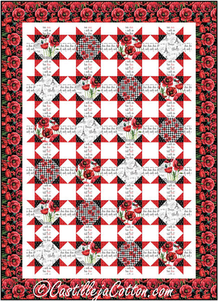 Paris and Poppies Lap Quilt CJC-54202e - Downloadable Pattern