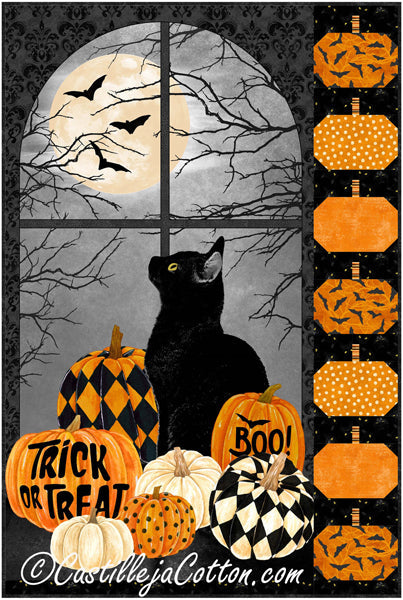 Black Cat and Pumpkins Wall Hanging CJC-55071e - Downloadable Pattern