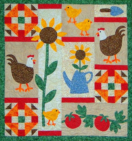 Chickens in the Garden Quilt CTG-164e - Downloadable Pattern