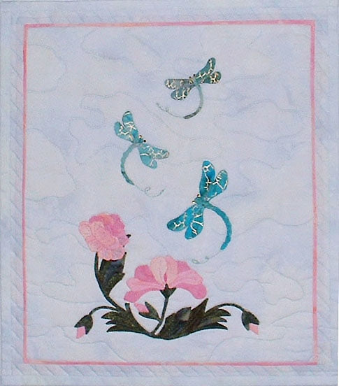 Dragonflies & Peonies Wall Hanging GGA-801e - Downloadable Pattern