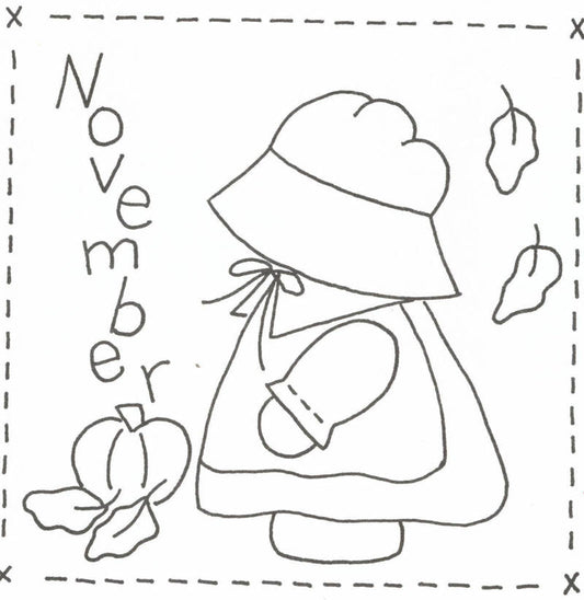 Sunbonnet Sue BOM - November Stitchery Pattern LQC-S11 - Paper Pattern