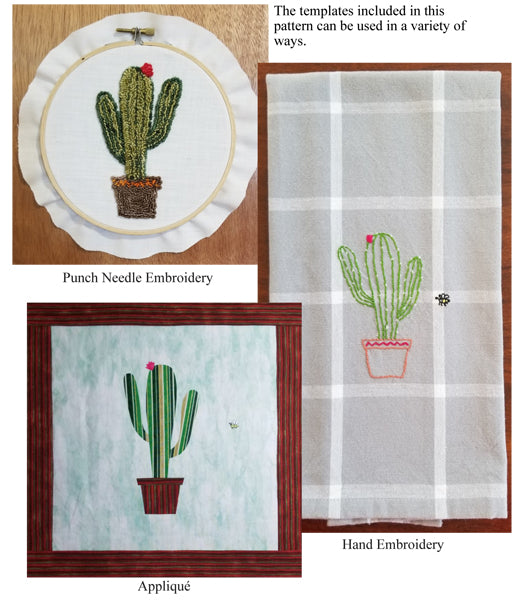 Desert Cactus Punch Needle/Hand Embroidery or Applique Design NDD-701e - Downloadable Pattern