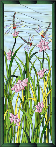 Dragonflies & Lotus Stained Glass Pattern PES-112S - Paper Pattern