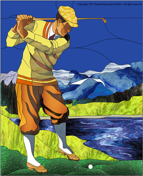 Golfer Stained Glass PES-113Se - Downloadable Pattern