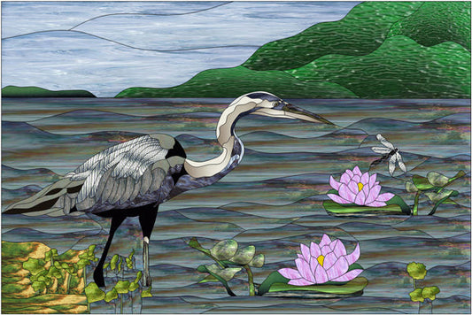 Heron Gone Fishin' Stained Glass Pattern PES-115S - Paper Pattern