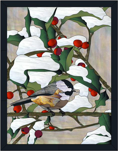 Chickadee & Holly Stained Glass PES-121Se - Downloadable Pattern