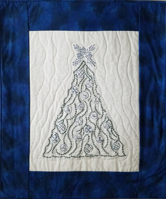 Blue Christmas Embroidered Wall Hanging PG-108e - Downloadable Pattern