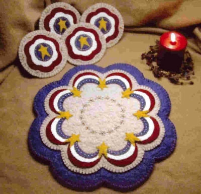 God Bless America! Americana Penny Rug Candle Mat Set PLP-114e - Downloadable Pattern