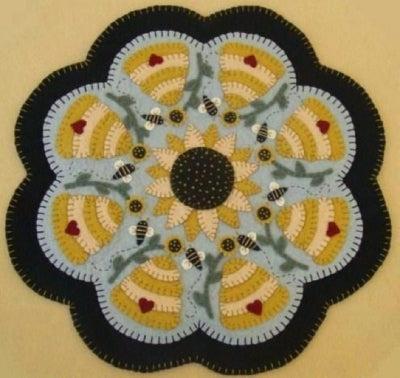 Sweet As Honey Sunflowers & Bees Penny Rug Candle Mat PLP-115e - Downloadable Pattern