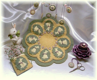 Vintage Bunnies Easter/Spring Penny Rug Candle Mat Set PLP-132e - Downloadable Pattern