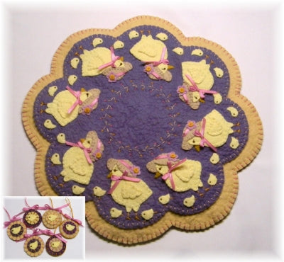 Everywhere a Chick, Chick! Penny Rug Candle Mat with Ornies PLP-134e - Downloadable Pattern